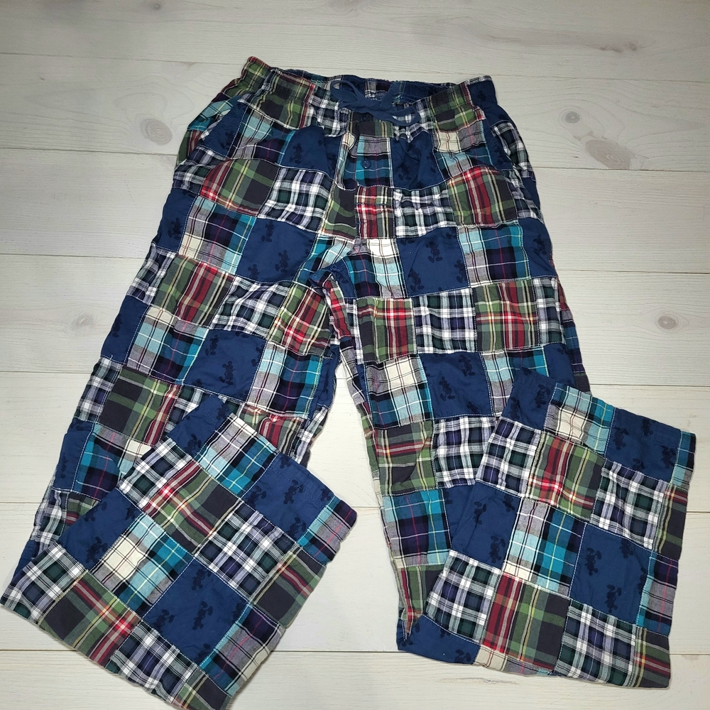Disney Parks Pants Cotton Plaid Patchwork Mickey Mouse Pajamas Loungewear.